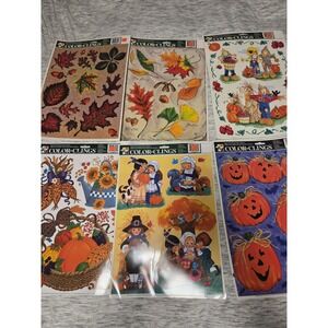 Lot of 6 Vintage Autumn Thanksginving Halloween Color Clings Window Decorations